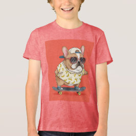 Franse Bulldog op een skateboard, door Natasha Us Tri-Blend Shirt