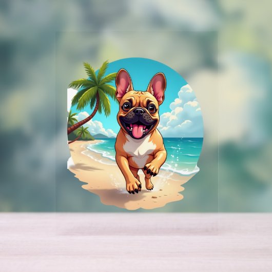 Franse Bulldog op een strand Acryl Bord (Neutraal)