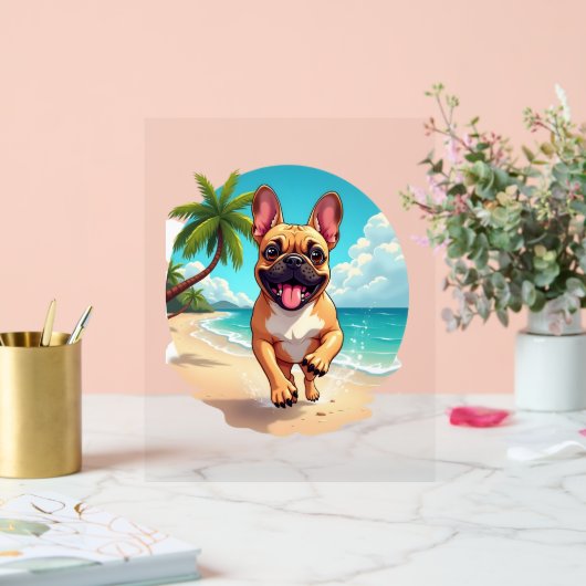 Franse Bulldog op een strand Acryl Bord (Huwelijk)
