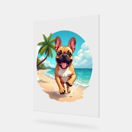 Franse Bulldog op een strand Acryl Bord (Hoek)