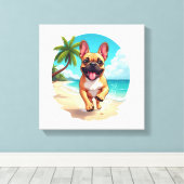 Franse Bulldog op een Strand Canvas Afdruk (Insitu (Houten vloer))