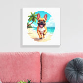 Franse Bulldog op een Strand Canvas Afdruk (Insitu (Woonkamer))