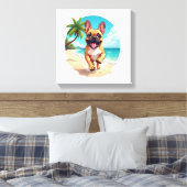Franse Bulldog op een Strand Canvas Afdruk (Insitu (Slaapkamer))