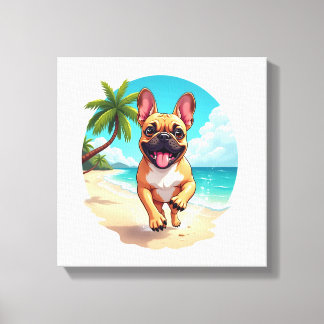 Franse Bulldog op een Strand Canvas Afdruk