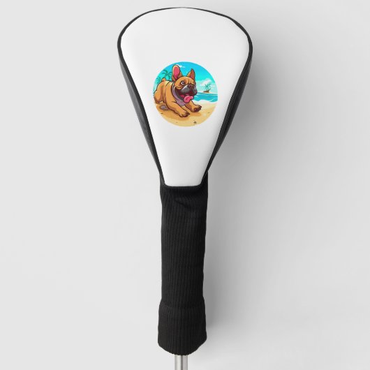 Franse Bulldog op een strand Golfheadcover (Voorkant)