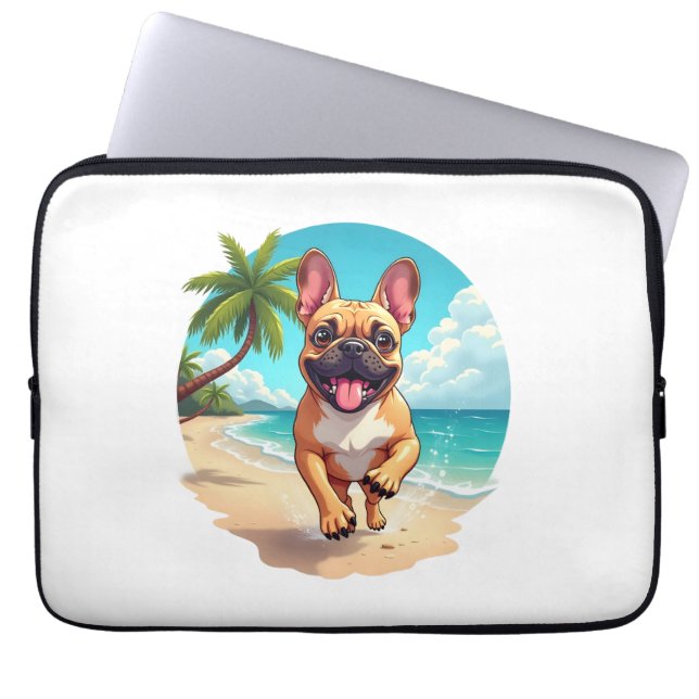 Franse Bulldog op een strand Laptop Sleeve (Voorkant)