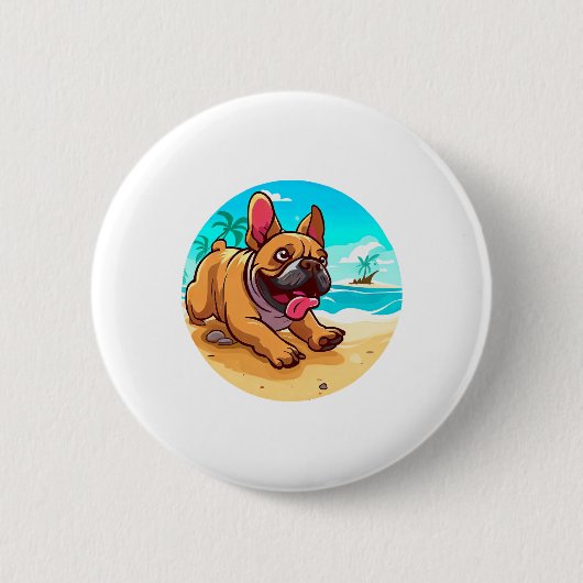 Franse Bulldog op een strand Ronde Button 5,7 Cm (Voorkant)