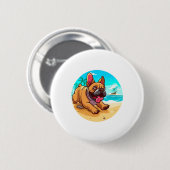 Franse Bulldog op een strand Ronde Button 5,7 Cm (Voorkant /achterkant)