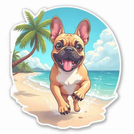 Franse Bulldog op een strand Sticker (Voorkant)