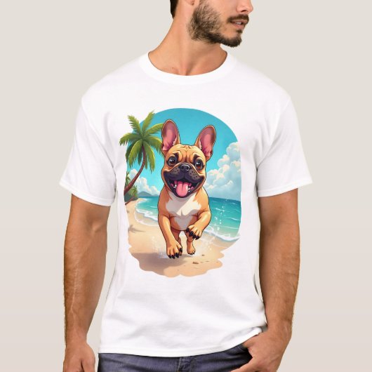 Franse Bulldog op een Strand T-shirt (Voorkant)