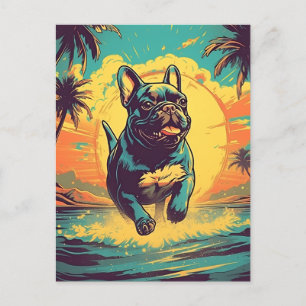Franse Bulldog op een tropisch strand tijdens zons Briefkaart