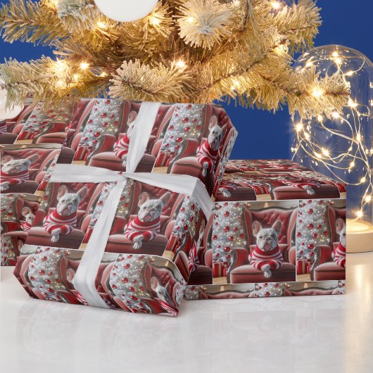 Franse Bulldog op een tufted stoel Cadeaupapier (Feestdagen)