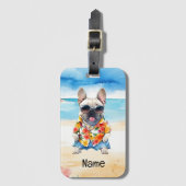 Franse Bulldog op het strand Bagagelabel (Voorkant (verticaal))