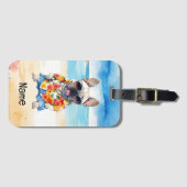 Franse Bulldog op het strand Bagagelabel (Voorkant (horizontaal))