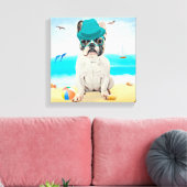 Franse Bulldog op het Strand Canvas Afdruk (Insitu (Woonkamer))
