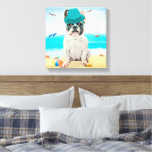 Franse Bulldog op het Strand Canvas Afdruk (Insitu (Slaapkamer))