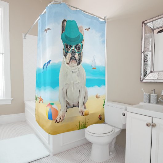 Franse Bulldog op het Strand Douchegordijn (In situ)