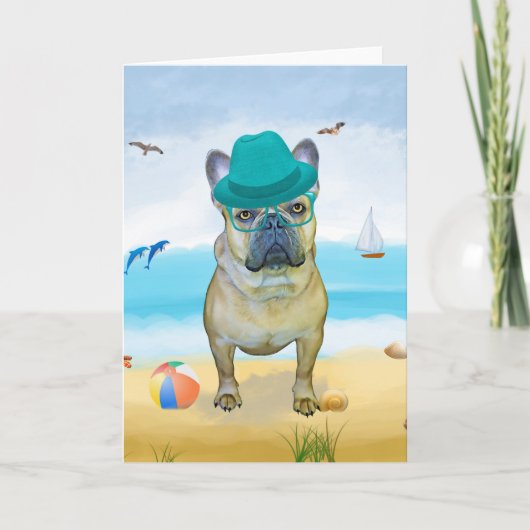Franse Bulldog op het strand Kaart (Voorkant)