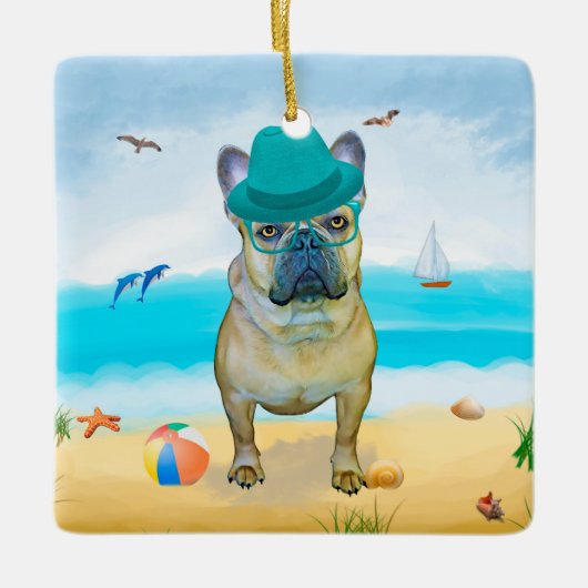 Franse Bulldog op het Strand Keramisch Ornament (Voorkant)
