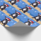 Franse Bulldog op het strand Kerstmis Santa Hat Cadeaupapier (Hoek)