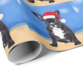Franse Bulldog op het strand Kerstmis Santa Hat Cadeaupapier (Rol Hoek)