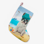 Franse Bulldog op het Strand Kleine Kerstsok (Voorkant (Hangend))