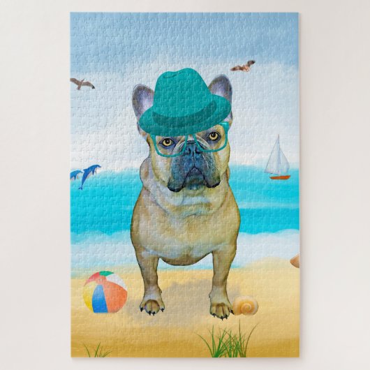 Franse Bulldog op het Strand Legpuzzel (Verticaal)