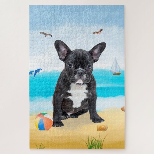 Franse Bulldog op het Strand Legpuzzel (Verticaal)