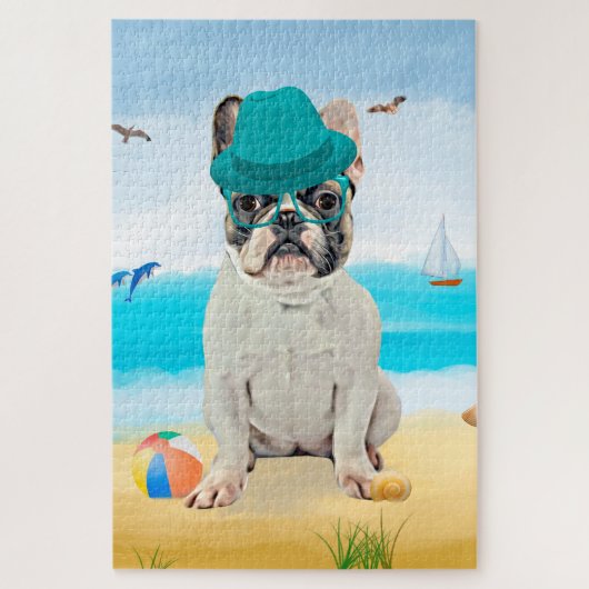 Franse Bulldog op het Strand Legpuzzel (Verticaal)