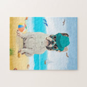 Franse Bulldog op het strand Legpuzzel (Horizontaal)