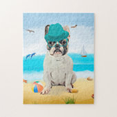Franse Bulldog op het strand Legpuzzel (Verticaal)