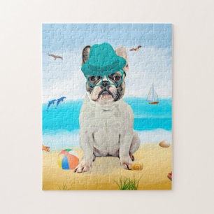 Franse Bulldog op het strand Legpuzzel
