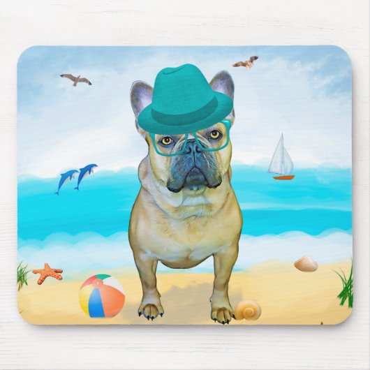 Franse Bulldog op het Strand Muismat (Voorkant)