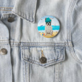 Franse Bulldog op het Strand Ronde Button 5,7 Cm (In situ)