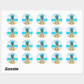Franse Bulldog op het Strand Ronde Sticker (Vel)