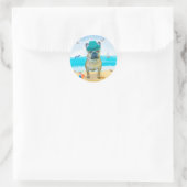 Franse Bulldog op het Strand Ronde Sticker (Tas)