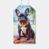 Franse Bulldog op het strand, zomercadeau voor hon Cadeaulabel (Achterkant)