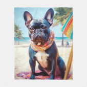 Franse Bulldog op het strand, zomercadeau voor hon Fleece Deken (Voorkant)