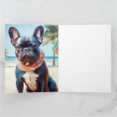 Franse Bulldog op het strand, zomercadeau voor hon Kaart (Binnen)