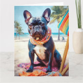 Franse Bulldog op het strand, zomercadeau voor hon Kaart (Voorkant)