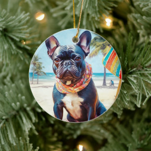 Franse Bulldog op het strand, zomercadeau voor hon Keramisch Ornament