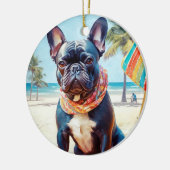 Franse Bulldog op het strand, zomercadeau voor hon Keramisch Ornament (Links)