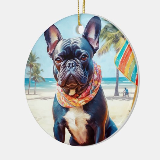 Franse Bulldog op het strand, zomercadeau voor hon Keramisch Ornament (Links)