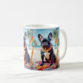 Franse Bulldog op het strand, zomercadeau voor hon Koffiemok (Voorkant rechts)