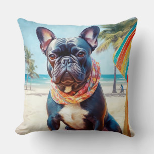 Franse Bulldog op het strand, zomercadeau voor hon Kussen