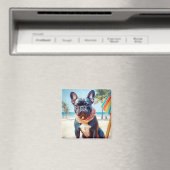 Franse Bulldog op het strand, zomercadeau voor hon Magneet (Insitu (Vaatwasser))