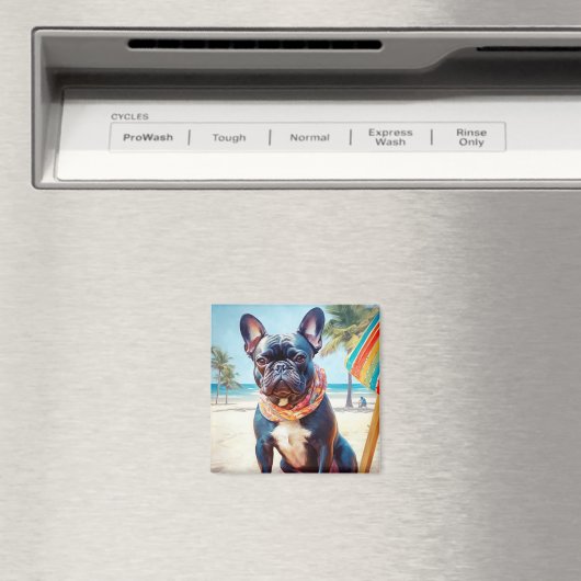 Franse Bulldog op het strand, zomercadeau voor hon Magneet (Insitu (Vaatwasser))