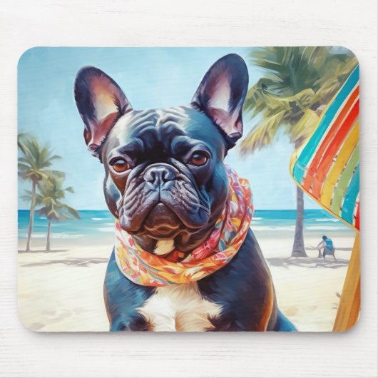Franse Bulldog op het strand, zomercadeau voor hon Muismat (Voorkant)