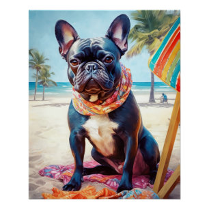 Franse Bulldog op het strand, zomercadeau voor hon Perfect Poster