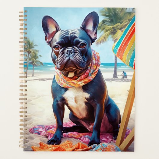 Franse Bulldog op het strand, zomercadeau voor hon Planner (Voorkant)